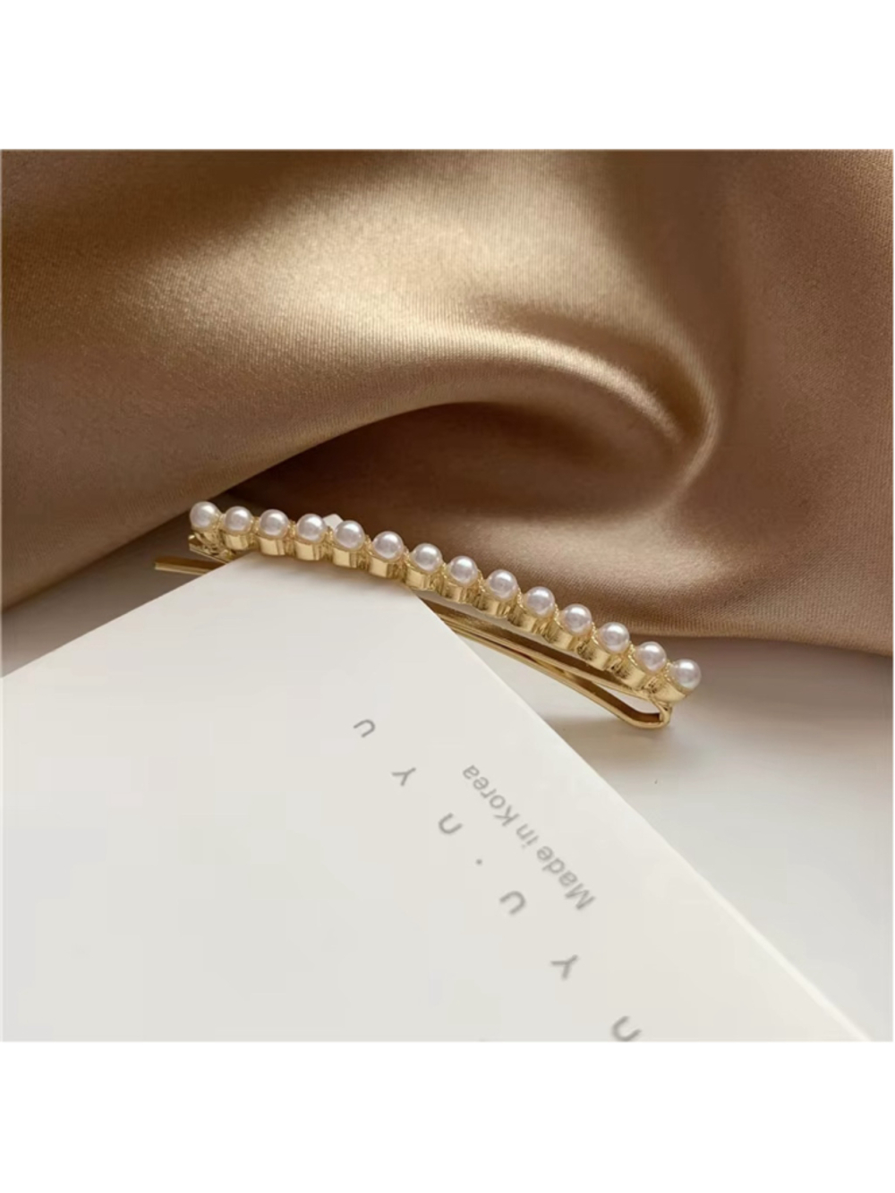 Women's Pearl Hair Clip, One Size, Gold and White
